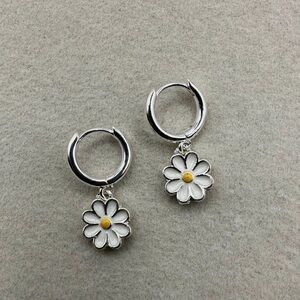 Stylish Silver Hoop Earrings with Floral Charms